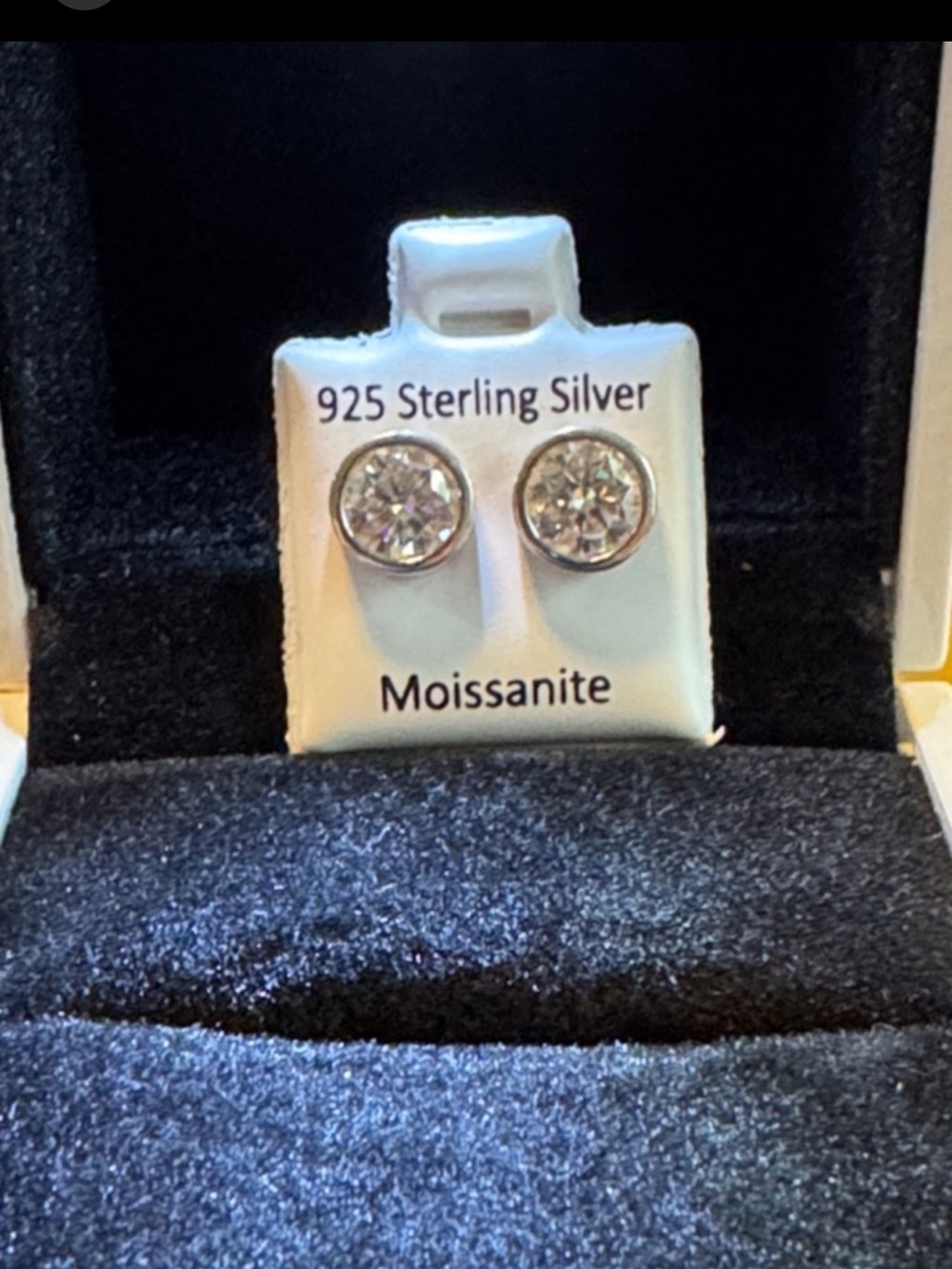 Moissanite 925 Sterling Silver Bezel Stud Earrings - Picture 6 of 13
